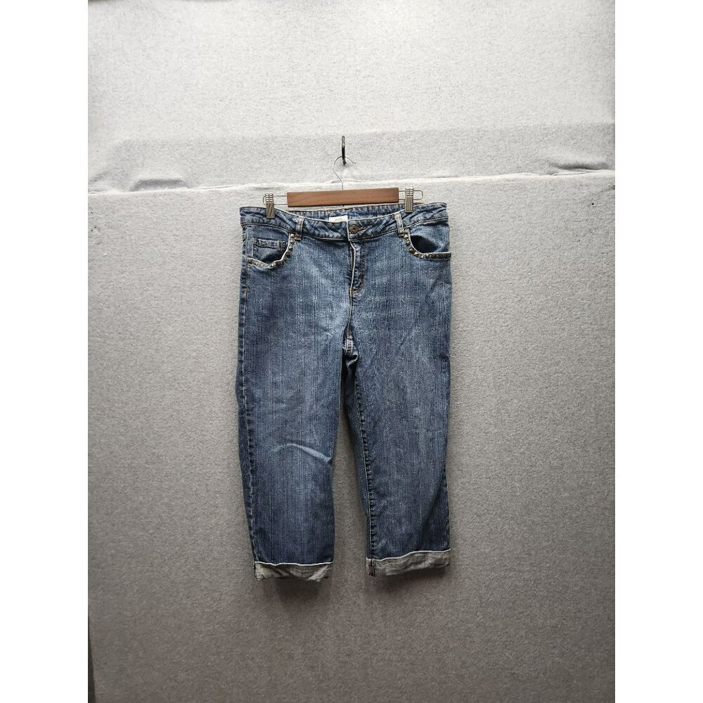 Liz‎ & Co. Womens Stretch Denim Studded  cropped Jeans Size 16